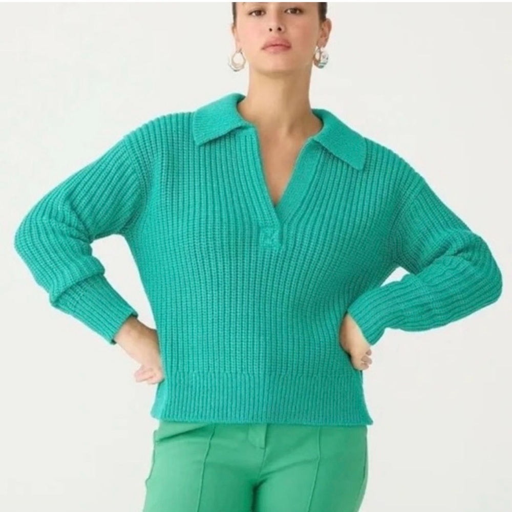 J. Crew Ribbed cotton johnny-collar sweater-polo Emerald Forest XS/S